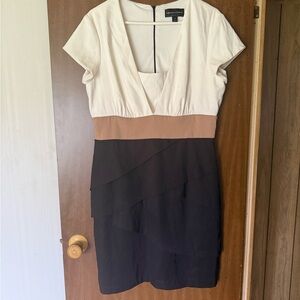 Connected Apparel Black, Cream, and Tan Layered Mini Dress